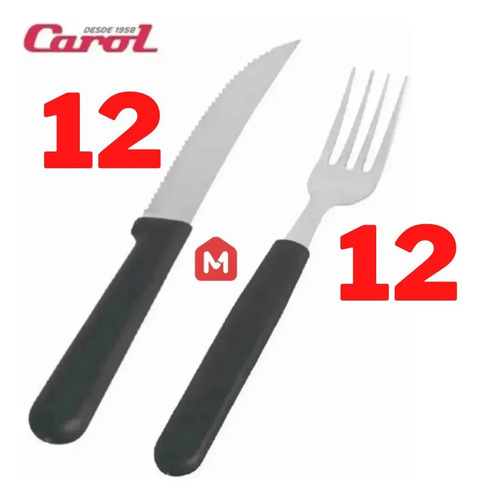 48 Cuchillo 48 Tenedor 96 Piezas Carol Inox Mayorista Negro