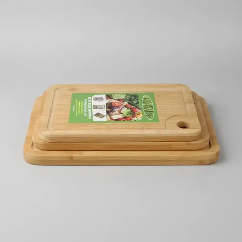 Pack 3 Tabla De Picar Bambú Rectangulares Cocina Sml Lisa Marrón