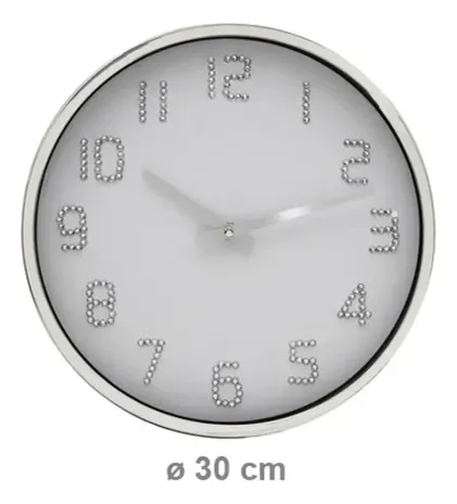 Reloj De Pared 30 Cm Diam Vidrio Plastico Silencioso Brillos