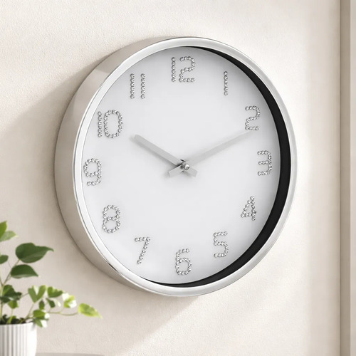 Reloj De Pared 30 Cm Diam Vidrio Plastico Silencioso Brillos