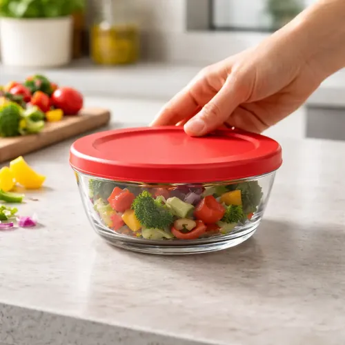 Bowl De Vidrio Apto Horno Con Tapa Cocina Fuente Rojo