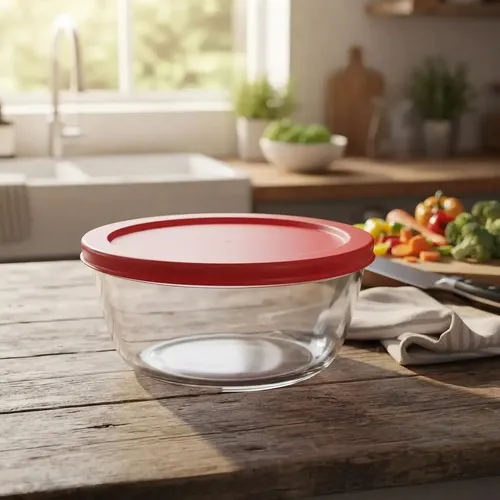 Bowl De Vidrio Apto Horno Con Tapa Cocina Fuente Rojo