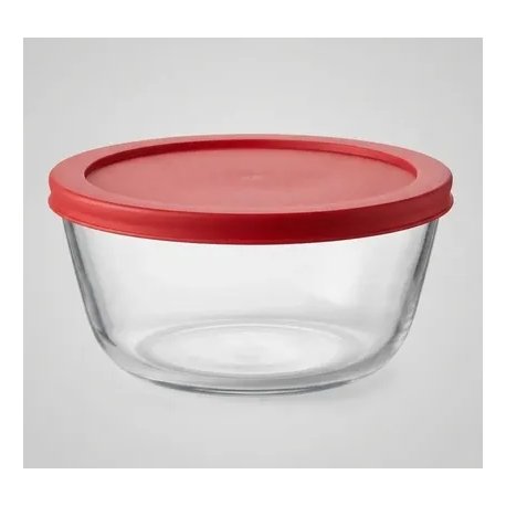 Bowl De Vidrio Apto Horno Con Tapa Cocina Fuente Rojo