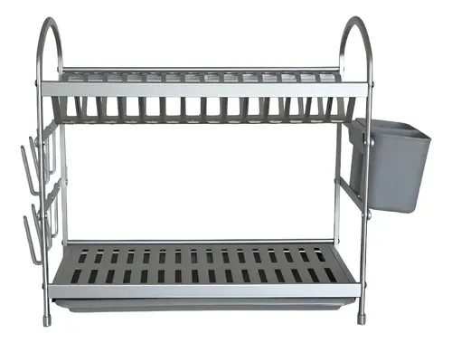 Escurridor Seca Platos Aluminio Y Pastico Gris