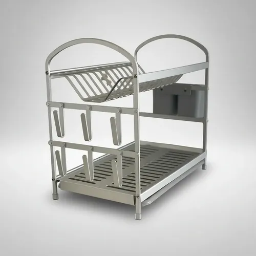 Escurridor Seca Platos Aluminio Y Pastico Gris