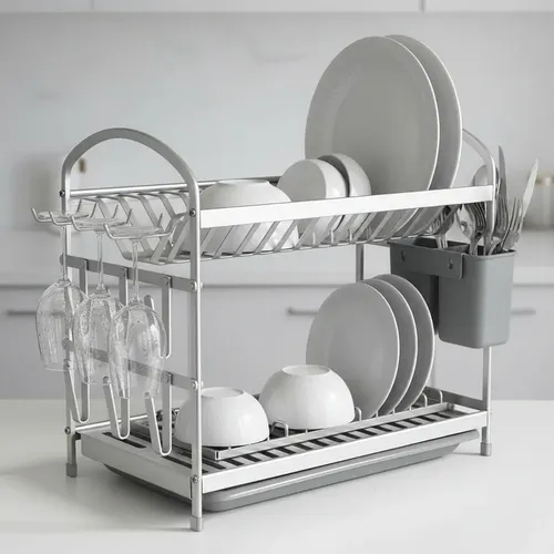 Escurridor Seca Platos Aluminio Y Pastico Gris