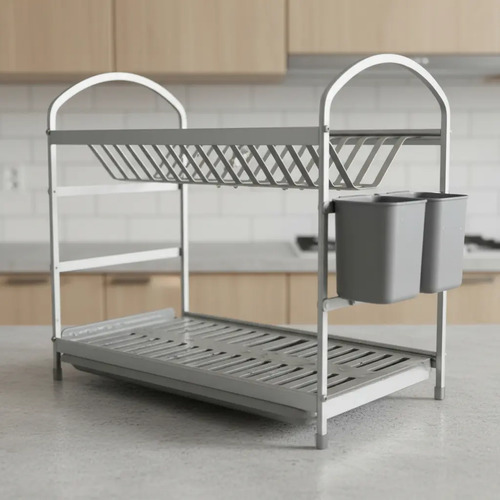 Escurridor Seca Platos Aluminio Y Pastico Gris