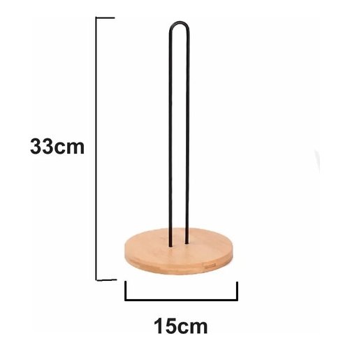 Portarrollos Papel Cocina Metal Negro Base Bambú 15x33 Cm Negro