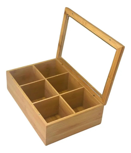 Caja De Te Madera Bamboo 6 Divisiones Tapa Acrilico