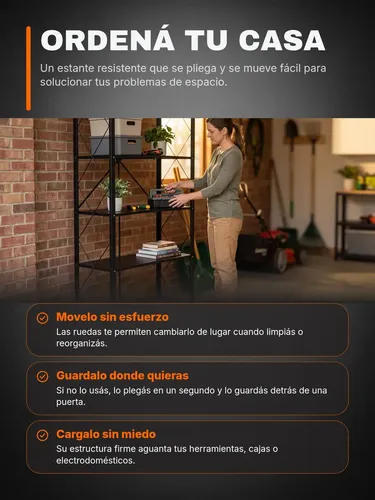 Estante Metalico Plegable Con Ruedas 5 Niveles Nuvoh Negro Negro