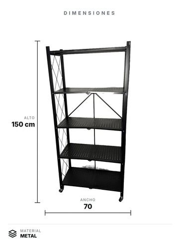 Estante Metalico Plegable Con Ruedas 5 Niveles Nuvoh Negro Negro