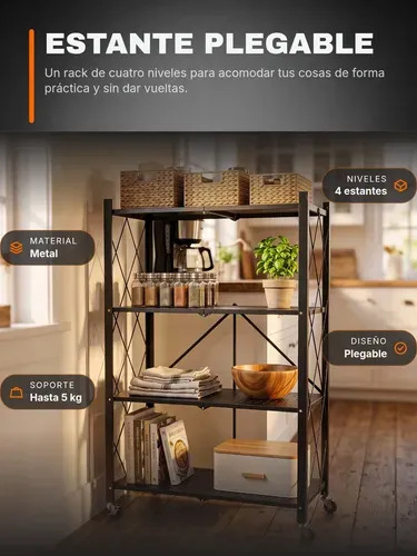 Estante Metalico Plegable Rack 4 Niveles Nuvoh Negro Negro