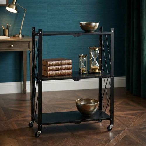 Estante Plegable Metal 3 Pisos Organizador Con Ruedas Negro