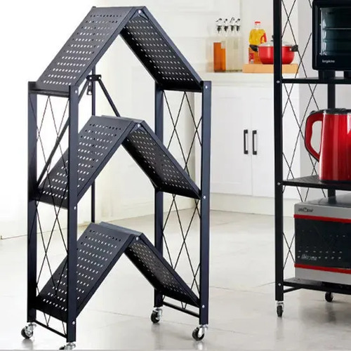 Estante Plegable Metal 3 Pisos Organizador Con Ruedas Negro