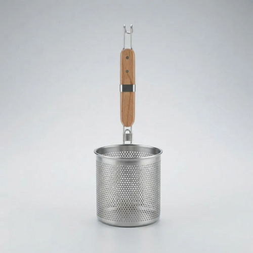 Colador Vertical Acero Pasta O Fritura Mango Madera