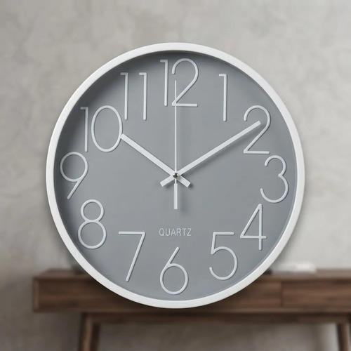 Reloj De Pared Quartz Numeros Iguales Liso 25 Cm Gris