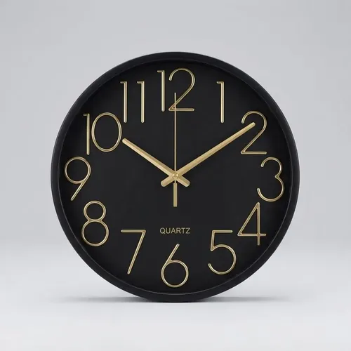 Reloj De Pared Quartz Numeros Iguales Liso 25 Cm Negro
