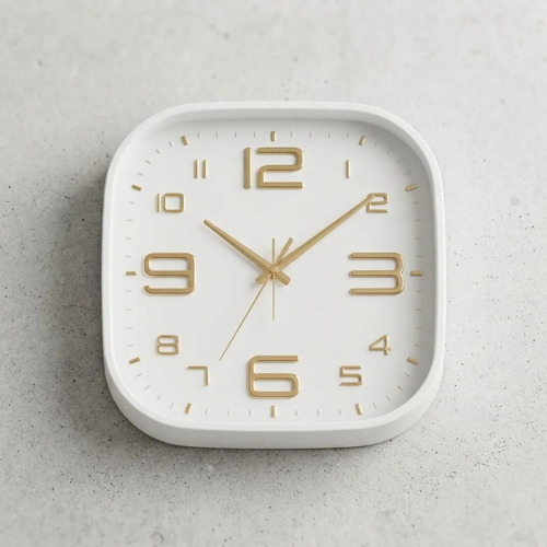 Reloj De Pared Quartz Numeros Liso 25 Cm Cuadrado Blanco