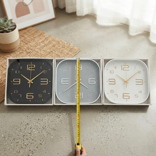 Reloj De Pared Quartz Numeros Liso 25 Cm Cuadrado Blanco