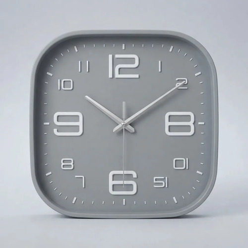 Reloj De Pared Quartz Numeros Liso 25 Cm Cuadrado Gris