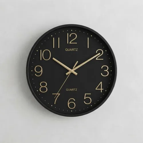 Reloj De Pared Quartz Numeros Liso 25 Cm Negro
