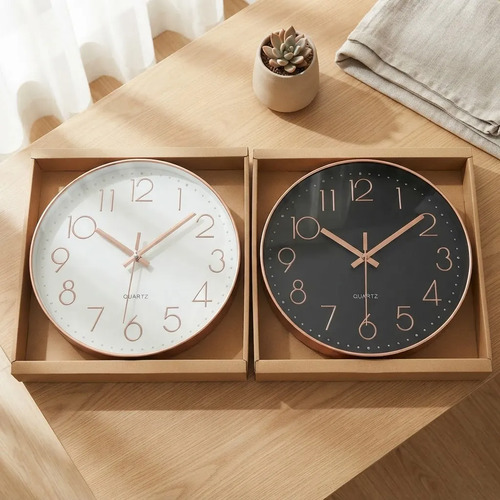 Reloj De Pared Quartz Numeros Cobre 30 Cm Blanco