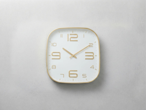 Reloj De Pared Quartz Numeros Plateado Dorado 30 Cm Cuadrado Dorado Blanco