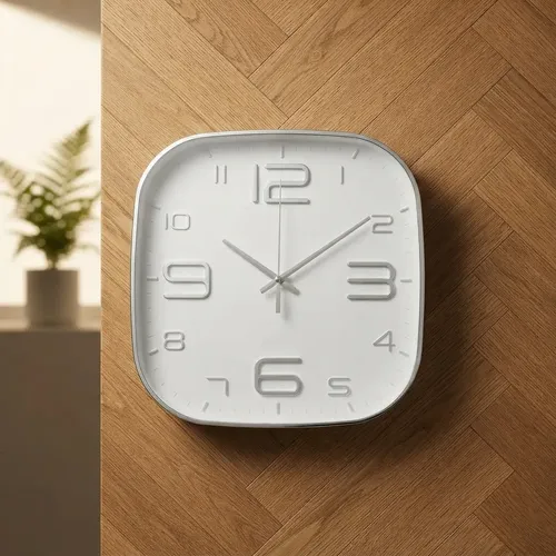 Reloj De Pared Quartz Numeros Plateado Dorado 30 Cm Cuadrado Plateado Blanco