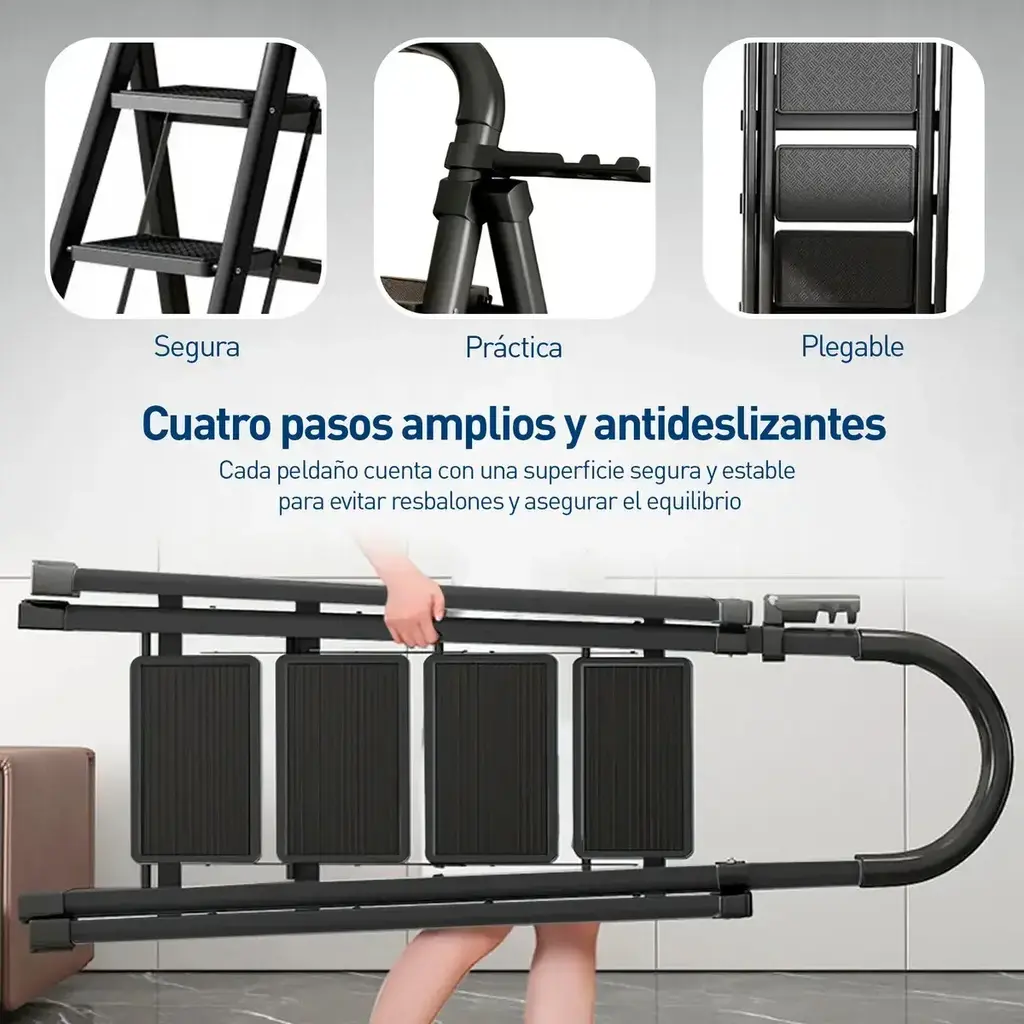 Escalera Plegable 4 Niveles Ligera Portátil Reforzada Metal