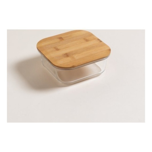 Pote Hermético De Vidrio Cuadrado Tapa Bamboo 1100 Ml Tuper Taper