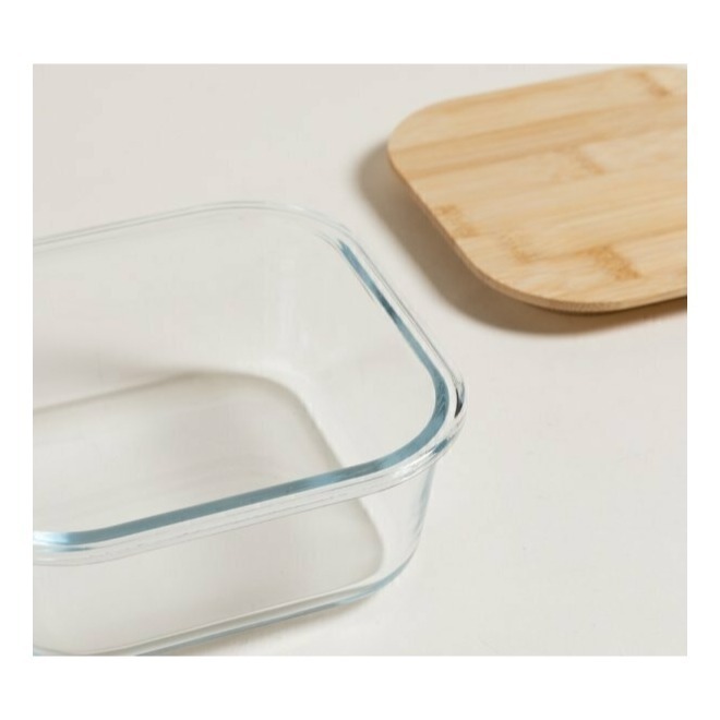 Pote Hermético De Vidrio Cuadrado Tapa Bamboo 1100 Ml Tuper Taper