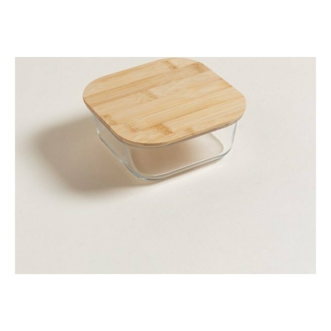 Pote Hermético De Vidrio Cuadrado Tapa Bamboo 1100 Ml Tuper Taper