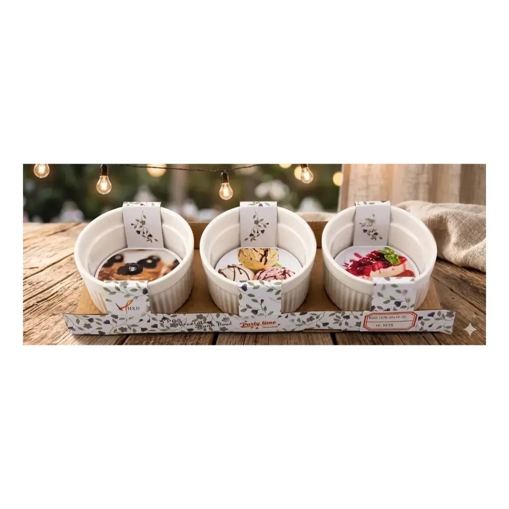Pack 3 Copetinero Porcelana 10 X 5 Cm Apto Horno