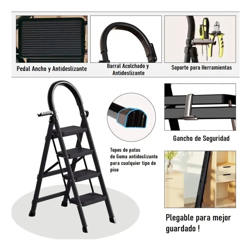 Escalera Plegable 4 Niveles Ligera Portátil Reforzada Metal