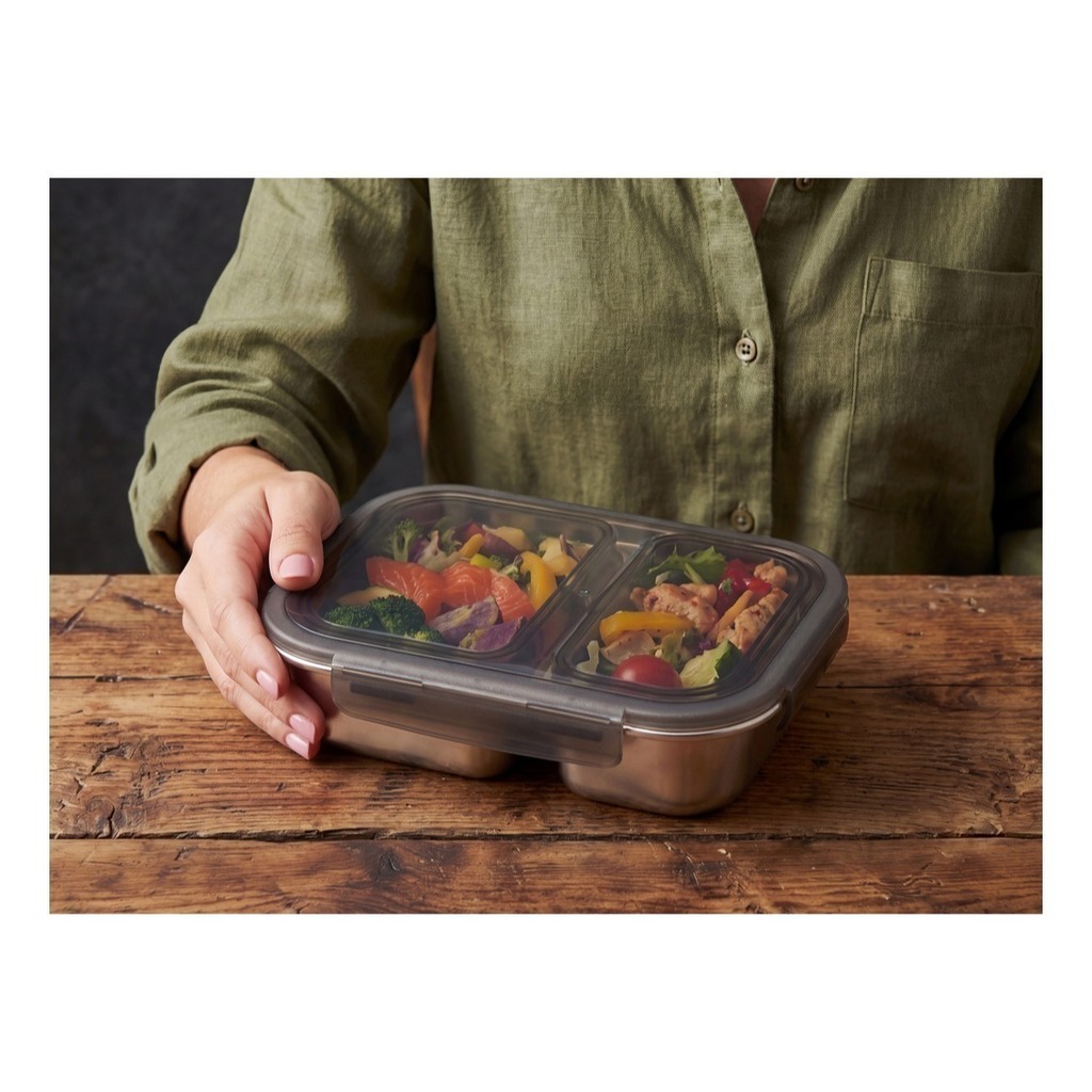 Pote Vianda Hermetico Acero Horno Micro  2 divisiones Tuper