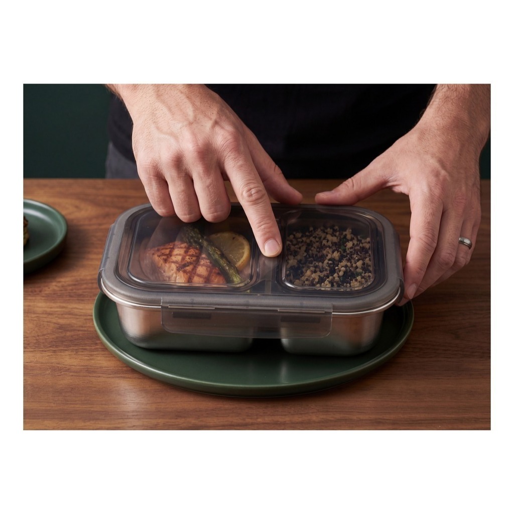 Pote Vianda Hermetico Acero Horno Micro  2 divisiones Tuper