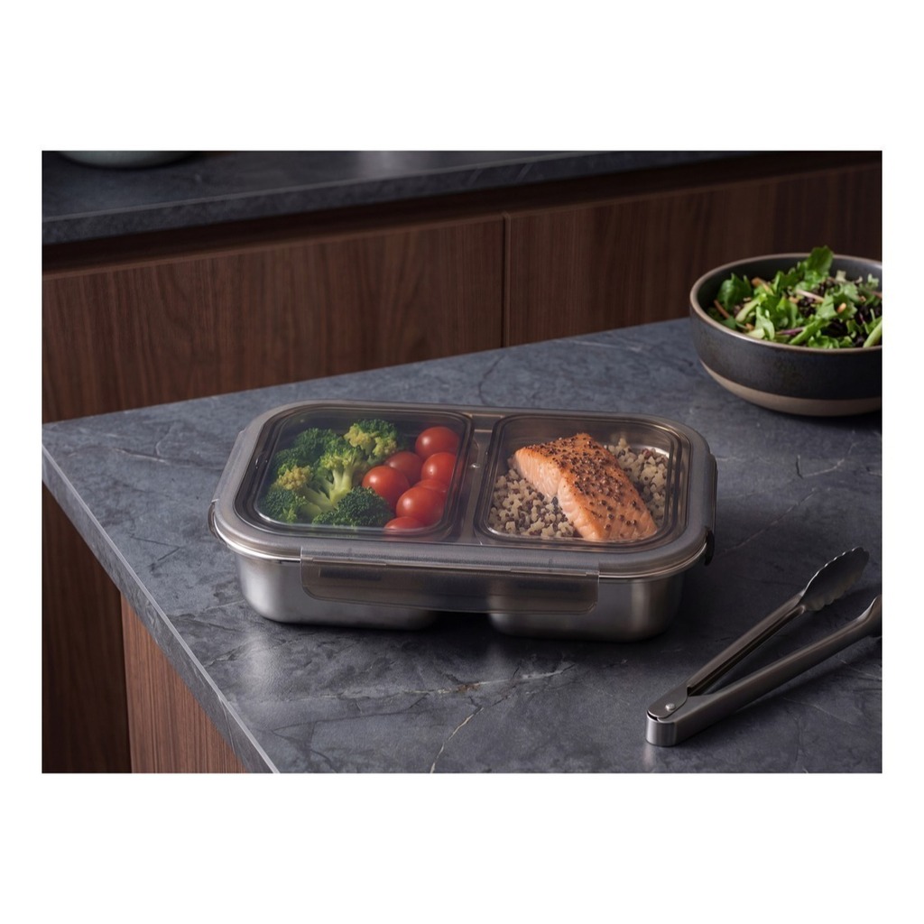 Pote Vianda Hermetico Acero Horno Micro  2 divisiones Tuper