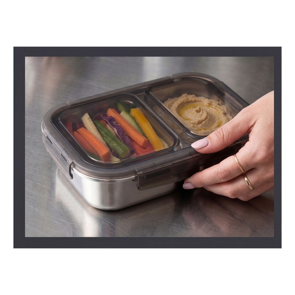 Pote Vianda Hermetico Acero Horno Micro  2 divisiones Tuper