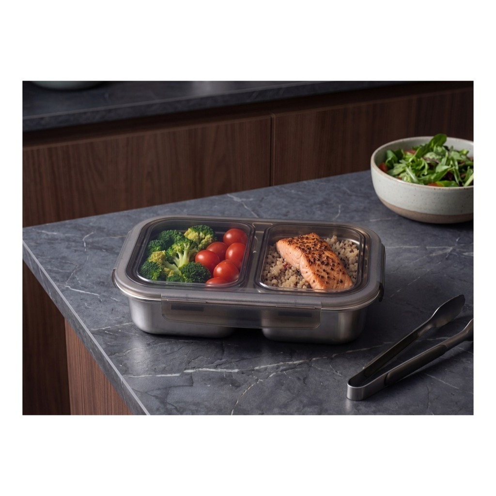 Pote Vianda Hermetico Acero Horno Micro  2 divisiones Tuper