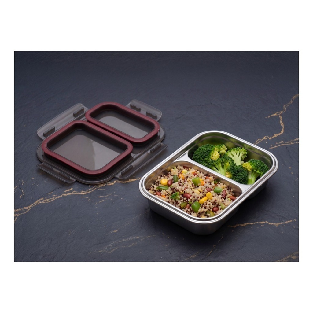 Pote Vianda Hermetico Acero Horno Micro  2 divisiones Tuper