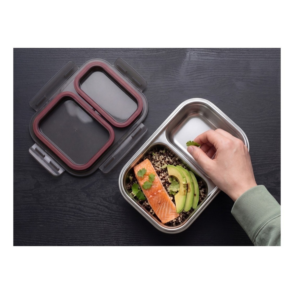 Pote Vianda Hermetico Acero Horno Micro  2 divisiones Tuper