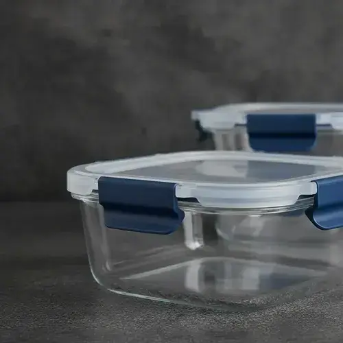 Kit 6 Tuper Hermetico Recipientes Vidrio Pirex Horno Frezzer Azul