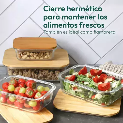 Taper Tuper Vidrio Hermetico Bambo Organizador 640ml