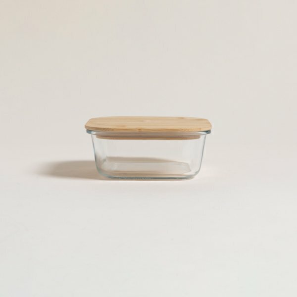 Pote Hermético De Vidrio Cuadrado Tapa Bamboo 520 Ml Tuper Taper