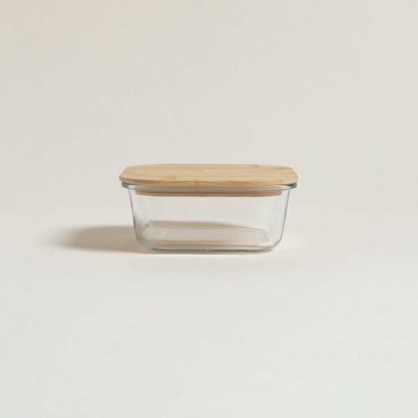Pote Hermético De Vidrio Cuadrado Tapa Bamboo 1100 Ml Tuper Taper
